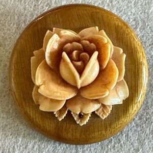 Vintage Carved Celluloid Rose Flower Brooch Pin